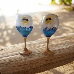 Sun and Sea Themed Wine Glasses